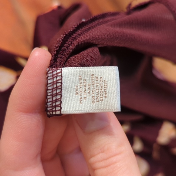 LC Lauren Conrad | Maroon Floral Mini Dress Lightweight V-neck Size M - Picture 10 of 10